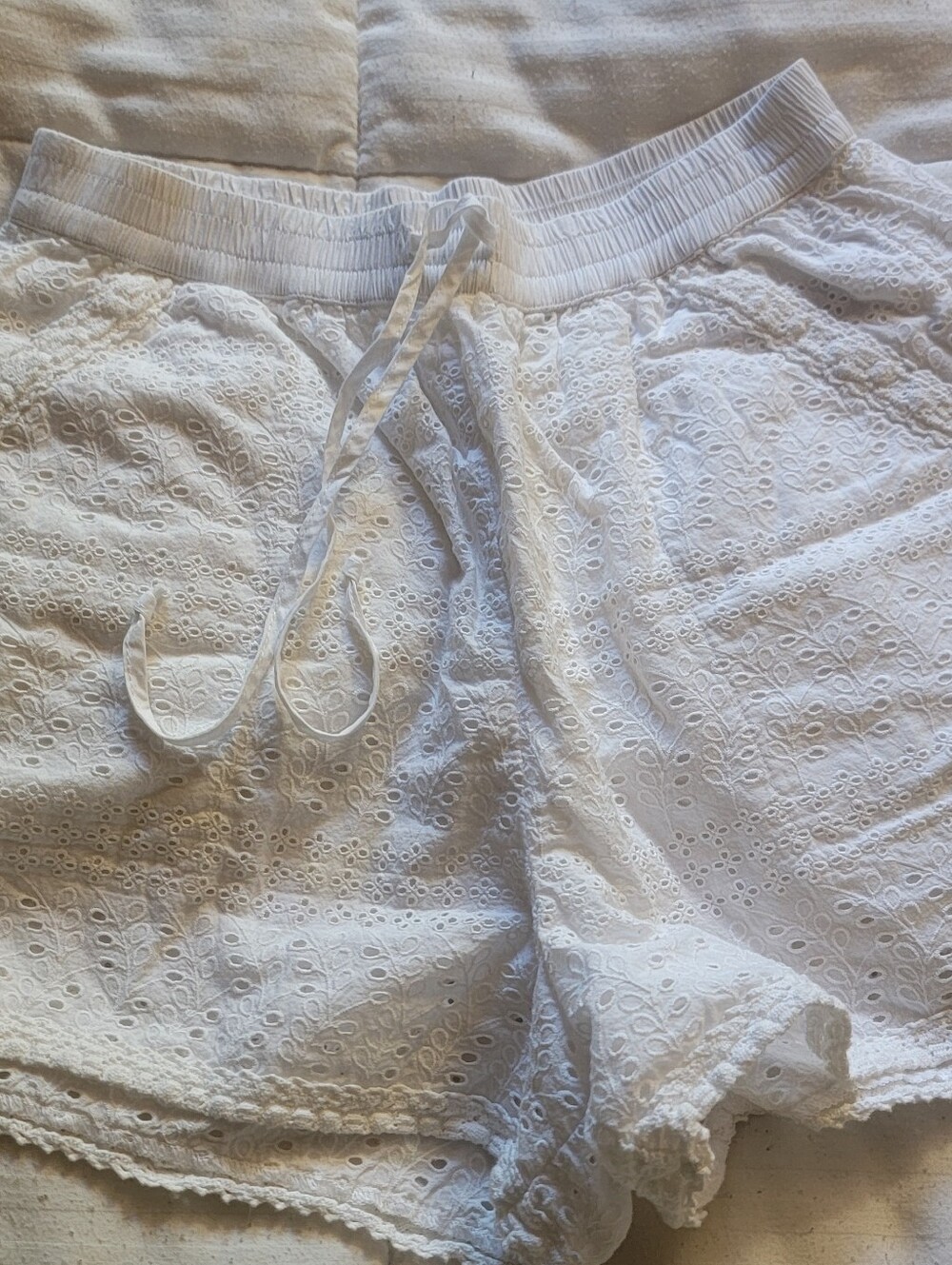 American Eagle Outfitters White Eyelet Drawstring Shorts